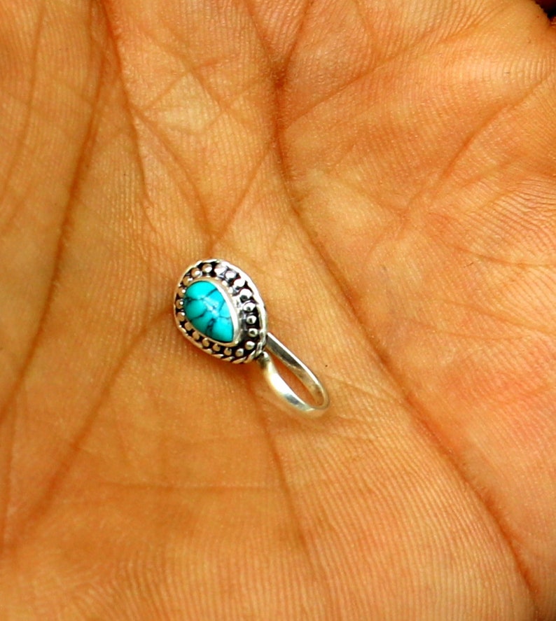 pure silver clip on nose pin without piercing nose stud 925 Sterling silver blue turquoise nose pin party wear nose pin jewelry np127