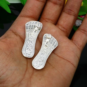 1.8&quot; sterling silver handmade idols Charan paduka,slippers for idol krishna, laddu gopala, little krishna or Vshnu Narayana puja art su643