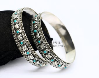 925 sterling silver customized vintage antique design turquoise stone bangle bracelet kada, best gift for brides ethnic jewelry nba338