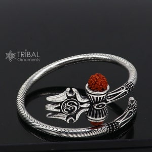 Divine Lord Shiva trident trishul trishool kada 925 Sterling silver handmade bangle bracelet with natural Rudraksha magical  kada nsk740