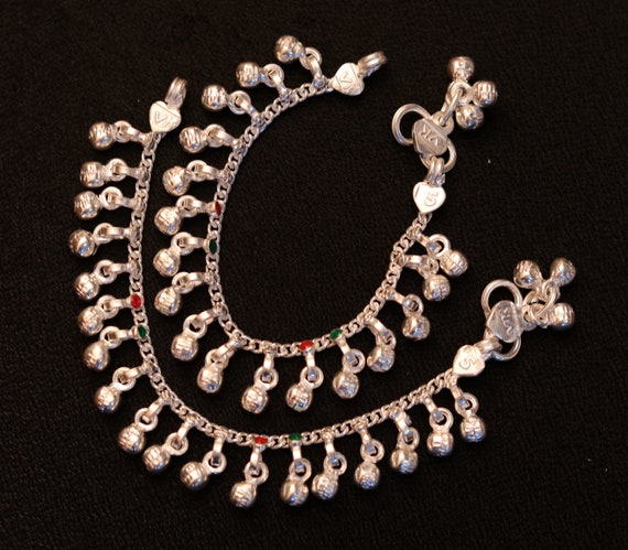 Sterling Silver Rajasthani Anklets with bell dangle Sterling Silver Rajasthani Anklets with bell dangle