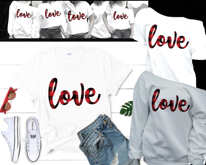Valentines T-Shirt for Women Valentines day shirt Buffalo plaid love Valentines shirts Love shirt for women Love Shirt for Valentines