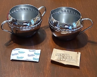 Vintage Irvinware Chrome Creamer & Sugar Bowl Set - Shiny Silver Retro Tableware