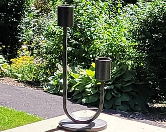 Grey Metal Candle holder - Rustic Modern candlestick - 2 Candle Candelabra Candle Holder.   Very Nice  Condition.