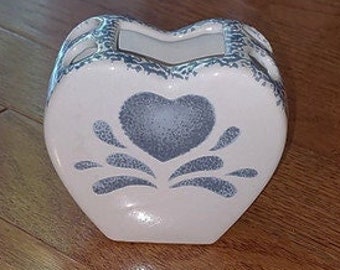 Bathroom Sink Organization - Homewares - Heart Shaped and Themed Ceramic Blue and White Toothbrush Holder.  Very Nice Condition.