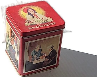 Vintage Sun Maid Raisins Tin in Nice Vintage Condition, Measuring 3.5" x 3.5" x 4"