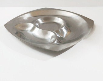 Metal Serving Tray - 11"x11" Square  Cultura Sweden Stainless Steel 1950's Scandanavian Modern Serving / Appetizer Tray.