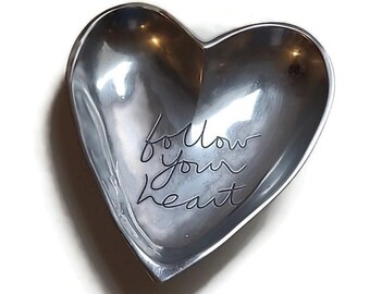 Metal HEART Dish by Sandra Magsamen Dept 56 "Follow Your Heart" Silver Bowl