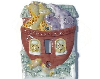 Nursery Room Decor - Child's Room Ceramic Wall Light Switch Plate Cover -  Noah's Ark Theme - Very Cute! *FREE SHIPPING*