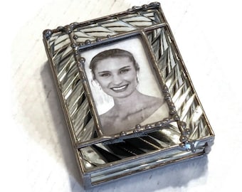 Vintage Beveled Glass Trinket Box with Photo Frame | Mirrored Keepsake Holder