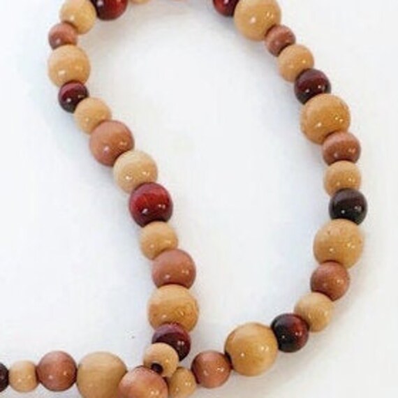 Brown Beaded Necklace / Natural Wood Bead Boho Ne… - image 4