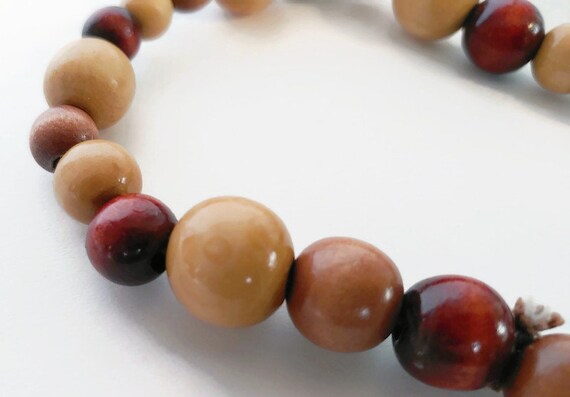 Brown Beaded Necklace / Natural Wood Bead Boho Ne… - image 1