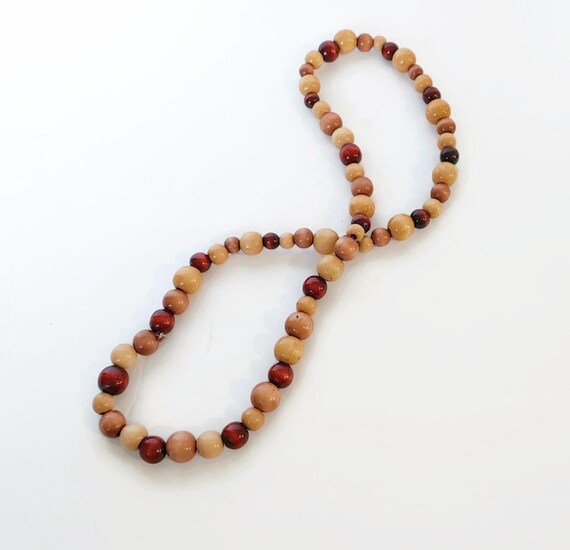 Brown Beaded Necklace / Natural Wood Bead Boho Ne… - image 2