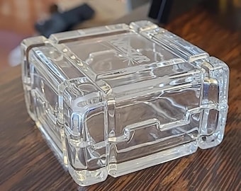 Vintage Questar Etched Lead Crystal Trinket Box with Separate Lid