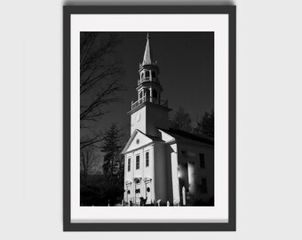 Vintage White Country Church Photography: Christmas Scene Instant Download for Holiday Decor
