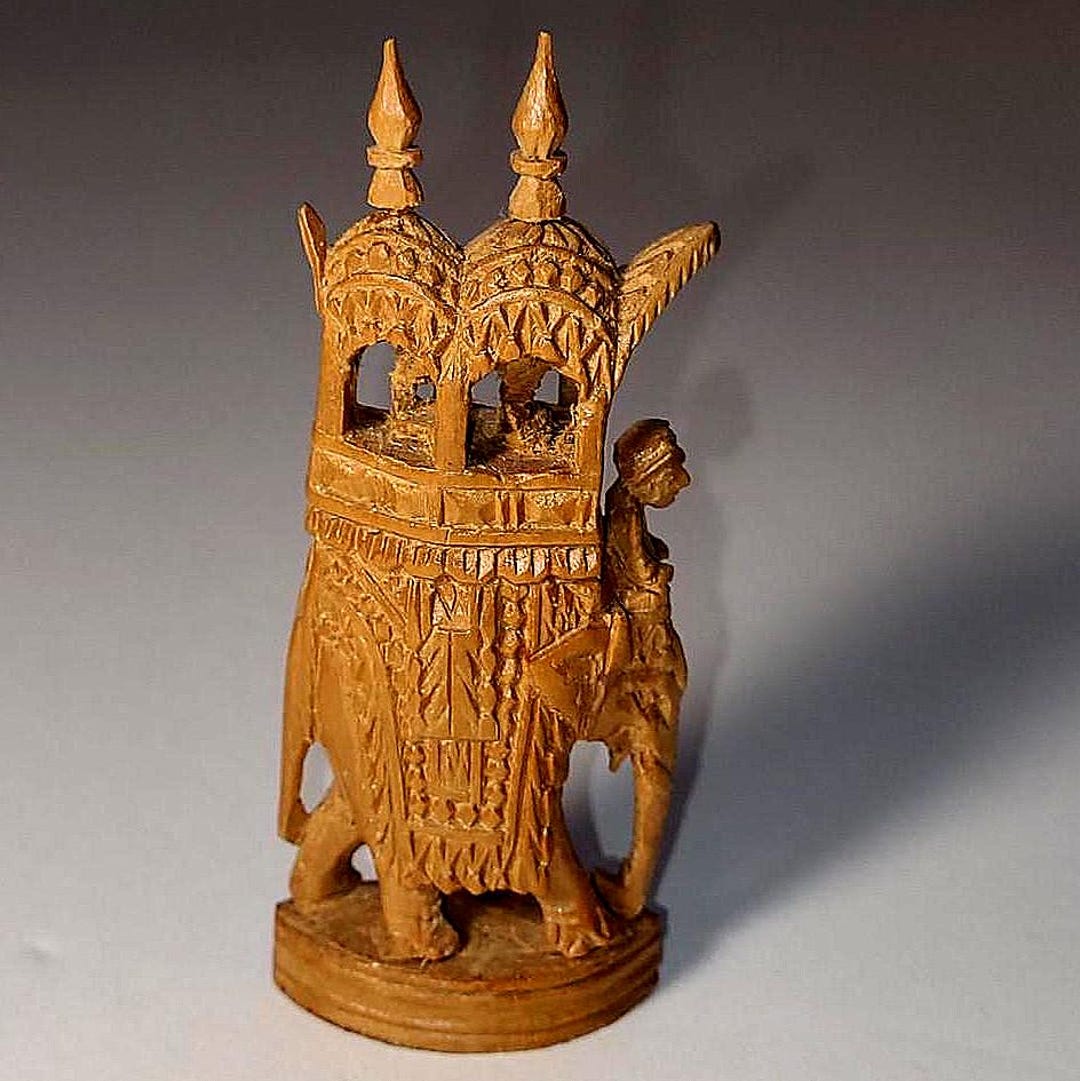 Vintage Indian Hand-carved Wooden Elephant Figurine With Howdah ...