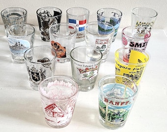Vintage Travel Souvenir Shot Glasses • Mixed Colorful Barware Collection