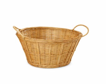 Vintage 1980s Chinese Wicker Basket with Red PRC Label - Handwoven Boho Farmhouse Storage Display