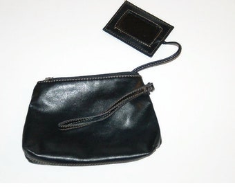 Nice Soft Black leather Makeup Bag,  Purse, with Attached Mirror  FREE SHIPPING US.