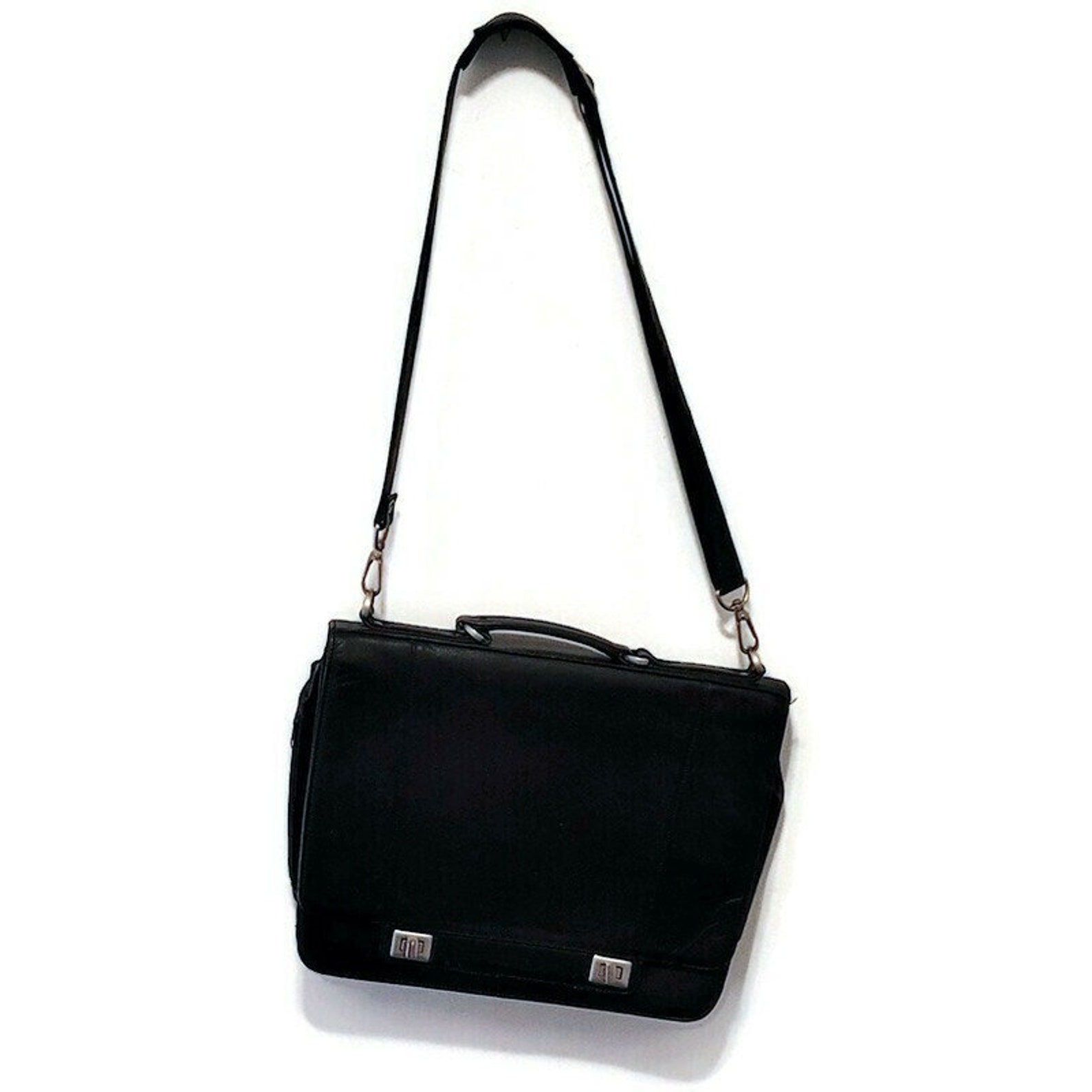 Vintage Briefcase Black Genuine Leather Expandable Briefcase Etsy