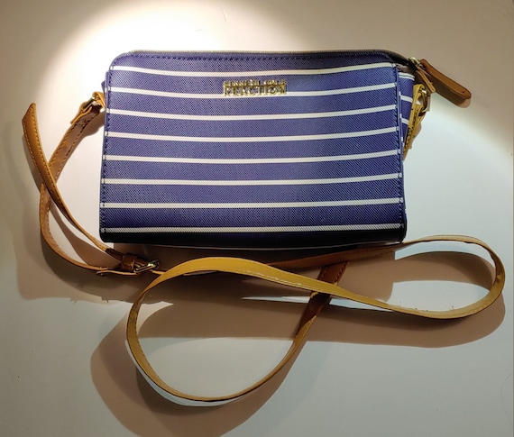 Kenneth Cole Reaction Cross Body Bag / Blue and Beige Striped