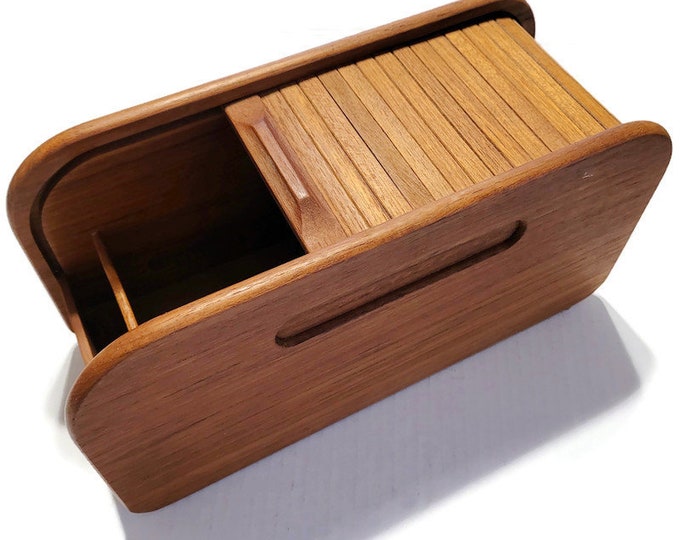 Vintage Wood Card File Teak Wood File Box With Roll Top Nice Vintage