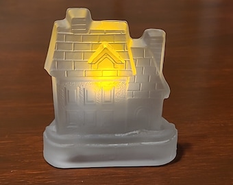 Beacon Hill Frosted Glass House-Shaped Votive Candle Holder in Nice Vintage Condition