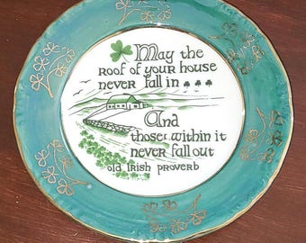 Irish Blessing Wall Plate – 7" Decorative Ceramic Hanging Plate with Shamrock Design & Irish Saying