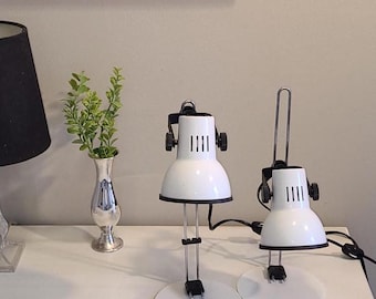 Mid Century Adjustable Desk Lamps – Vintage White Task Lamp Pair, Industrial Table Lighting