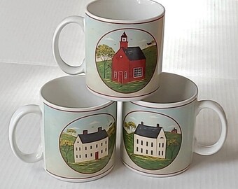 Vintage Coffee Mugs -Warren Kimble COUNTRY  LIFE Mugs Set of 3  in Very Nice  Condition