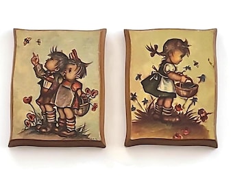 Vintage Accorama Wood Plaques – Mid-Century Hummel-Style Children Mexican Folk Art Wall Decor