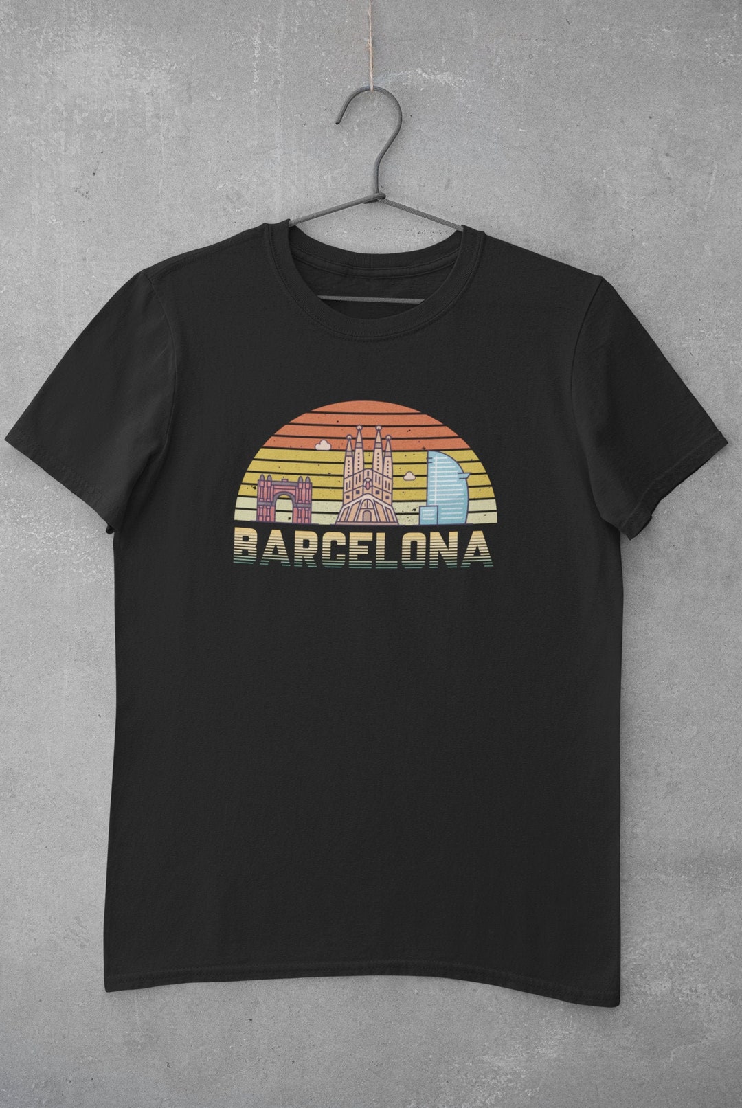 Vintage Retro Barcelona Skyline T-shirt - Etsy