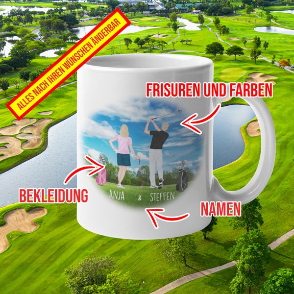 Tasse für Golfer und die Golferin - Selbst gestaltet mit Namen - Kleidung und Frisur - Tolles Geschenk für alle die Golf spielen
