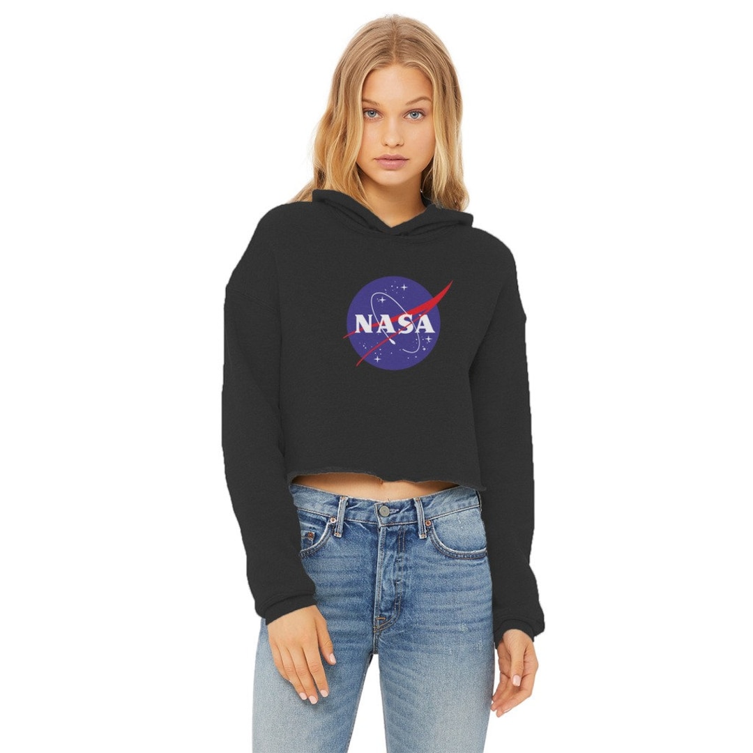 Nasa Nasa Ladies Cropped Raw Edge Hoodie Etsy
