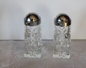 Vintage Star of David Pattern Cut Glass Salt Pepper Shakers Anchor Hocking FREE DOMESTIC SHIPPING