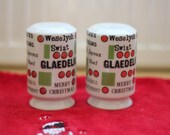 Christmas Salt Pepper Shakers Ceramic Shakers with Merry Christmas in different Languages from across the world Holt Howard Japan