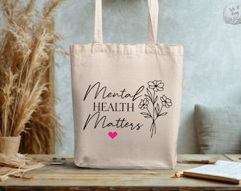 Draagtas geestelijke gezondheid, motiverend cadeau voor vrouwen, tas geestelijke gezondheid, positieve affirmatie, draagtas therapie zelfzorg
