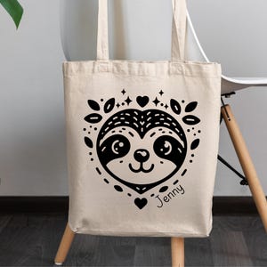 Sloth Personalized Canvas Tote Bag: Custom Name Gift