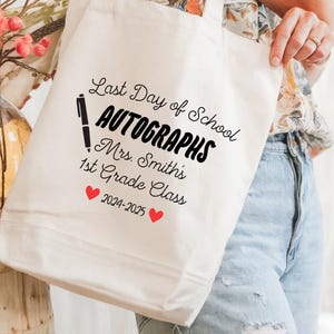 Sac fourre-tout à autographes pour la dernière journée d'école, sac avec signature d'étudiant, cadeau de fin d'année, cartable d'enseignant, appréciation de l'enseignant, cadeau d'un élève