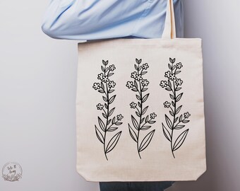 Wildflower Tote Bag, Custom Canvas Tote Bag, Floral Tote Birthday Gift, Eco Friendly Shopping Bag, Nature Lover Gift, Reusable Everyday Bag