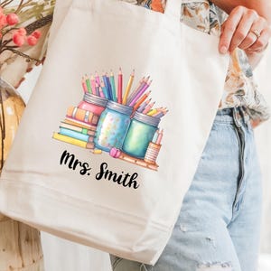 Sac fourre-tout personnalisé pour enseignant, cadeaux personnalisés pour le nom de l'enseignant, cadeau de fin d'année, cartable en toile, appréciation de l'enseignant préféré