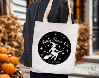 Salem-heksentas, Halloween-tas meisjes, Salem-bezem-heksentas, canvas draagtas voor Halloween-snoep, herfst-draagtas dames, tas heksenliefhebber