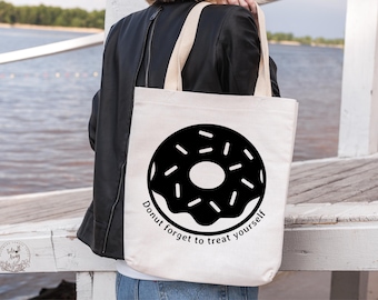 Donut Canvas Tote Bag, Funny Donut Lover Gift, Dessert Bag, Funny Tote, Donut Gift, Donut Tote Bag, Womens Unique Tote Bag, Best friend Gift
