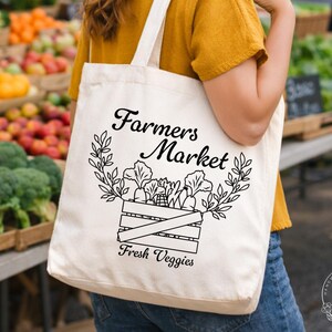Farmers Market Canvas Tote Bag, Eco Friendly Tote Bag, Custom Bag Birthday Gift, Womens Everyday Shopping Bag, Reusable Tote, Gift for Mom