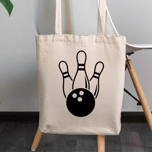 Bowling Pins Tote Bag, Custom Canvas Bag, Bowling Lover Tote, Team Gift, Bowling Ball Bag, Womens Everyday Reusable Shopping Bag, Sport Bag