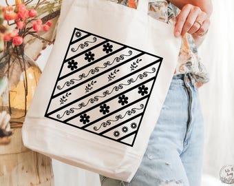 Floral Canvas Tote Bag, Flower Tote Bag for Women, Unique Birthday Present for Her, Floral Design Shopping Tote, Reusable Eco Friendly Tote