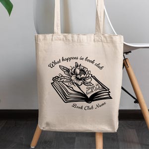Personalized Book Club Tote Bag, What Happens in Book Club Tote, Custom Book Lover Gift, Funny Book Bag, Literary Club Gift, Reading Tote image 2