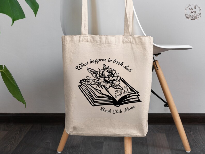 Personalized Book Club Tote Bag, What Happens in Book Club Tote, Custom Book Lover Gift, Funny Book Bag, Literary Club Gift, Reading Tote image 2