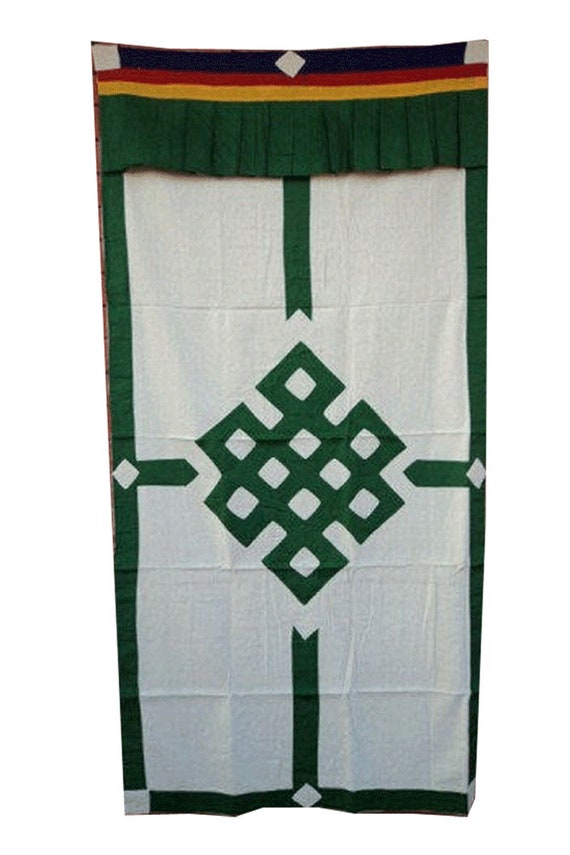 Green Endless Knot Patch Tibetan Cotton Door Curtains Etsy