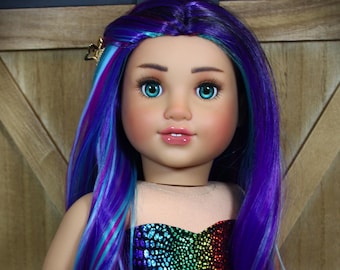OOAK custom American girl doll Rose, fantasy rainbow doll, hand painted makeup